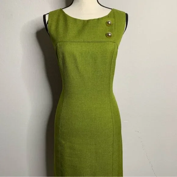 David Meister Olive Green Button Detail Sheath Dress - Picture 6 of 14